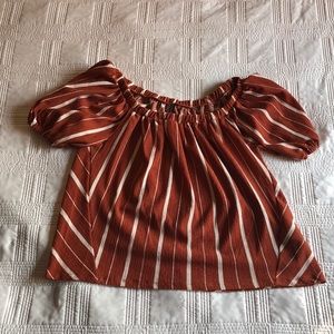 Anthropologie Orange Striped Off-the-shoulder Top